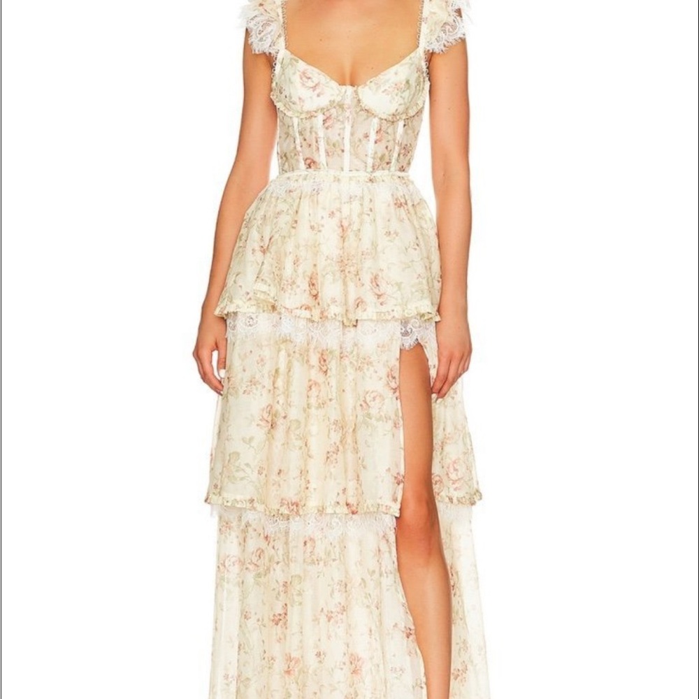 V. Chapman Jolie Floral Lace Maxi Dress in Carmel Valley Rose